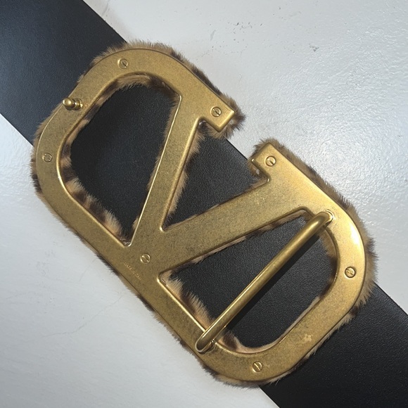 Valentino VLOGO Leopard-Print Calf Hair Reversible Belt Size 80/32 - Picture 7 of 10